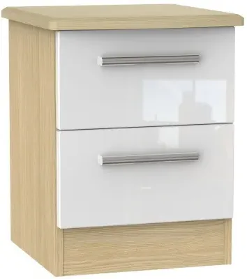Knightsbridge 2 Drawer Bedside Cabinet - White, Light Oak
