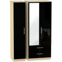 Knightsbridge 3-Door Combi Wardrobe with Mirror - Black, Oak