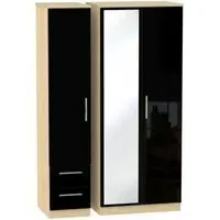 Knightsbridge 3-Door Combi Wardrobe with Mirror - Black, Oak