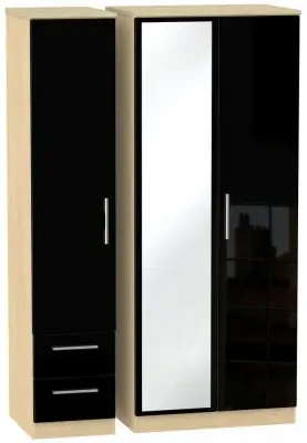 Knightsbridge 3-Door Combi Wardrobe with Mirror - Black, Oak image