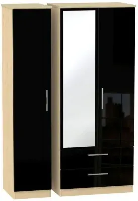 Knightsbridge 3-Door Combi Wardrobe with Mirror - Black, Oak image