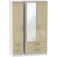 Knightsbridge 3 Door Combi Wardrobe with Mirror - Mushroom
