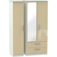Knightsbridge 3 Door Combi Wardrobe with Mirror - Mushroom, Cashmere