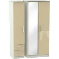 Knightsbridge 3 Door Combi Wardrobe with Mirror - Mushroom, Cashmere