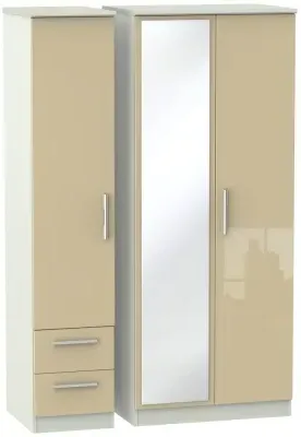 Knightsbridge 3 Door Combi Wardrobe with Mirror - Mushroom, Cashmere