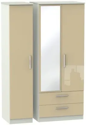 Knightsbridge 3 Door Combi Wardrobe with Mirror - Mushroom, Cashmere image