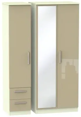 Knightsbridge 3 Door Combi Wardrobe with Mirror - Mushroom, Cream