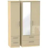 Knightsbridge 3 Door Combi Wardrobe with Mirror - Mushroom, Oak