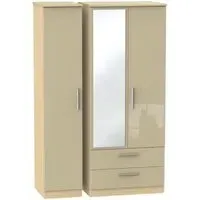 Knightsbridge 3 Door Combi Wardrobe with Mirror - Mushroom, Oak