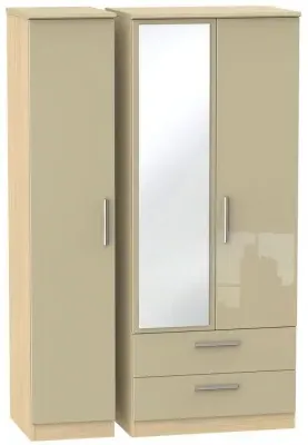 Knightsbridge 3 Door Combi Wardrobe with Mirror - Mushroom, Oak