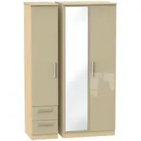 Knightsbridge 3 Door Combi Wardrobe with Mirror - Mushroom, Oak