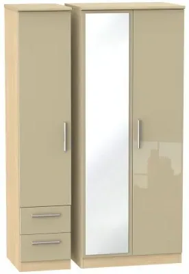 Knightsbridge 3 Door Combi Wardrobe with Mirror - Mushroom, Oak