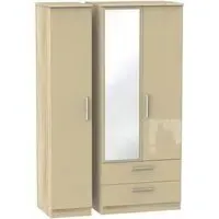 Knightsbridge 3 Door Combi Wardrobe with Mirror - Mushroom, Oak