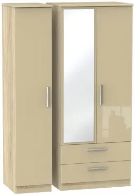 Knightsbridge 3 Door Combi Wardrobe with Mirror - Mushroom, Oak