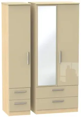 Knightsbridge 3 Door Combi Wardrobe with Mirror - Mushroom, Oak