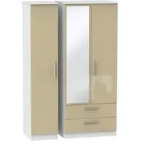 Knightsbridge 3 Door Combi Wardrobe with Mirror - Mushroom, White