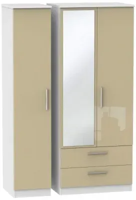 Knightsbridge 3 Door Combi Wardrobe with Mirror - Mushroom, White