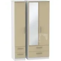 Knightsbridge 3 Door Tall Combi Wardrobe with Mirror - Mushroom