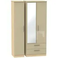 Knightsbridge 3 Door Tall Combi Wardrobe with Mirror - Mushroom, Oak