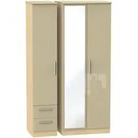Knightsbridge 3 Door Tall Combi Wardrobe with Mirror - Mushroom, Oak