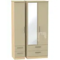 Knightsbridge 3 Door Tall Combi Wardrobe with Mirror - Mushroom, Oak