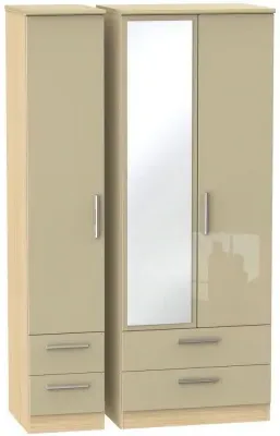 Knightsbridge 3 Door Tall Combi Wardrobe with Mirror - Mushroom, Oak