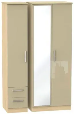 Knightsbridge 3 Door Tall Combi Wardrobe with Mirror - Mushroom, Oak