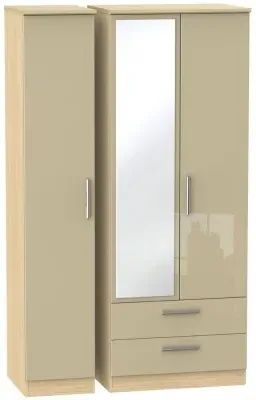 Knightsbridge 3 Door Tall Combi Wardrobe with Mirror - Mushroom, Oak