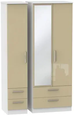 Knightsbridge 3 Door Tall Combi Wardrobe with Mirror - Mushroom