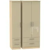 Knightsbridge 3-Door Tall Triple Wardrobe with 4 Drawers - Mushroom