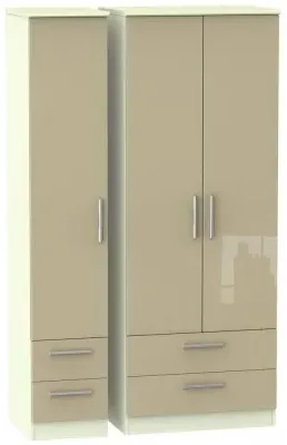 Knightsbridge 3-Door Tall Triple Wardrobe with 4 Drawers - Mushroom