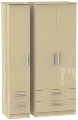Knightsbridge 3-Door Tall Triple Wardrobe with 4 Drawers - Mushroom