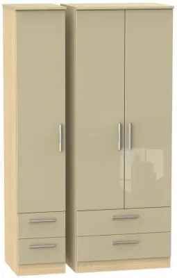 Knightsbridge 3-Door Tall Triple Wardrobe with 4 Drawers - Mushroom