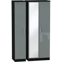 Knightsbridge 3 Door Tall Triple Wardrobe with Mirror - Grey