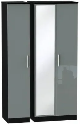 Knightsbridge 3 Door Tall Triple Wardrobe with Mirror - Grey