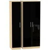 Knightsbridge 3 Door Tall Wardrobe - Black, Light Oak