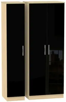 Knightsbridge 3 Door Tall Wardrobe - Black, Light Oak image