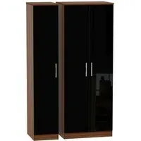 Knightsbridge 3-Door Tall Wardrobe - Black, Walnut