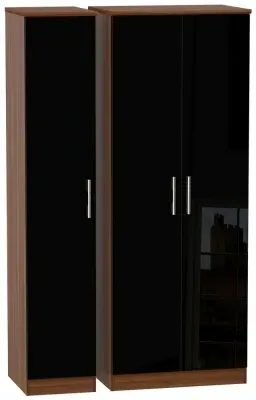 Knightsbridge 3-Door Tall Wardrobe - Black, Walnut
