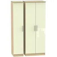 Knightsbridge 3 Door Tall Wardrobe - Cream, Light Oak