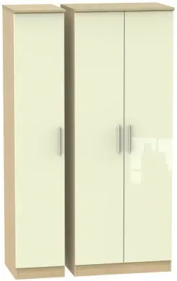 Knightsbridge 3 Door Tall Wardrobe - Cream, Light Oak