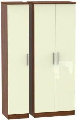 Knightsbridge 3-Door Tall Wardrobe - Cream, Walnut