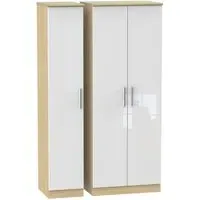 Knightsbridge 3 Door Tall Wardrobe - White, Light Oak