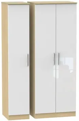 Knightsbridge 3 Door Tall Wardrobe - White, Light Oak