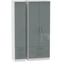 Knightsbridge 3 Door Tall Wardrobe with 4 Drawers - Grey