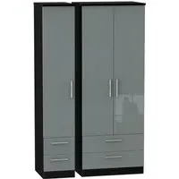 Knightsbridge 3 Door Tall Wardrobe with 4 Drawers - Grey
