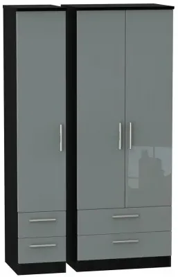 Knightsbridge 3 Door Tall Wardrobe with 4 Drawers - Grey