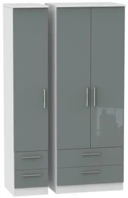Knightsbridge 3 Door Tall Wardrobe with 4 Drawers - Grey