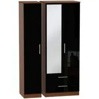 Knightsbridge 3-Door Tall Wardrobe with Mirror - Black, Walnut