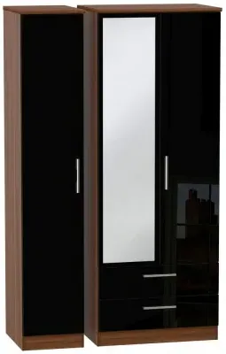 Knightsbridge 3-Door Tall Wardrobe with Mirror - Black, Walnut
